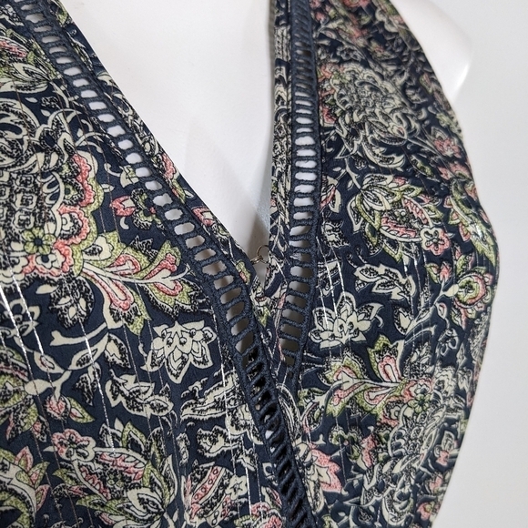 Raga blue pink floral & metallic sleeveless v neck lightweight jumpsuit XS - Picture 4 of 13